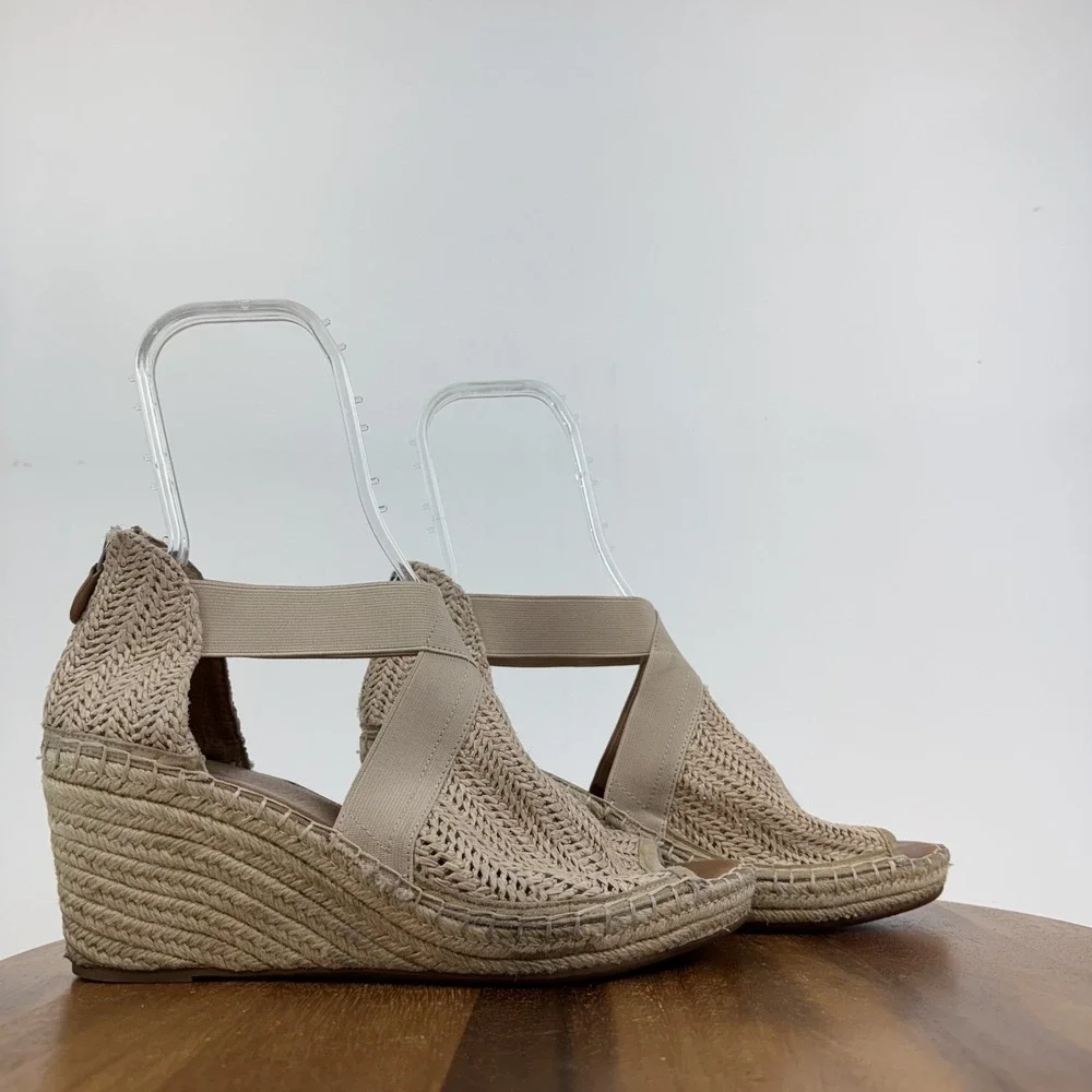 Womens Gentle Souls Colleen Cross Elastic Beige Espadrille Wedge Sandals Size 11